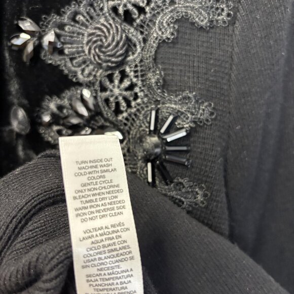 Chico's 2 Embellished Cardigan Sweater (Large) Black Velvet Beaded Lace Jacket - Picture 11 of 13